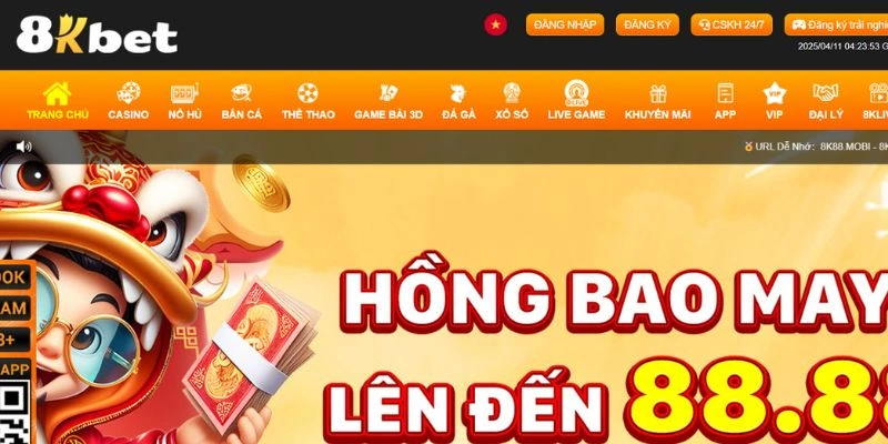 Giao diện chính của nhà cái 8kbet được thiết kế hiện đại, dễ sử dụng